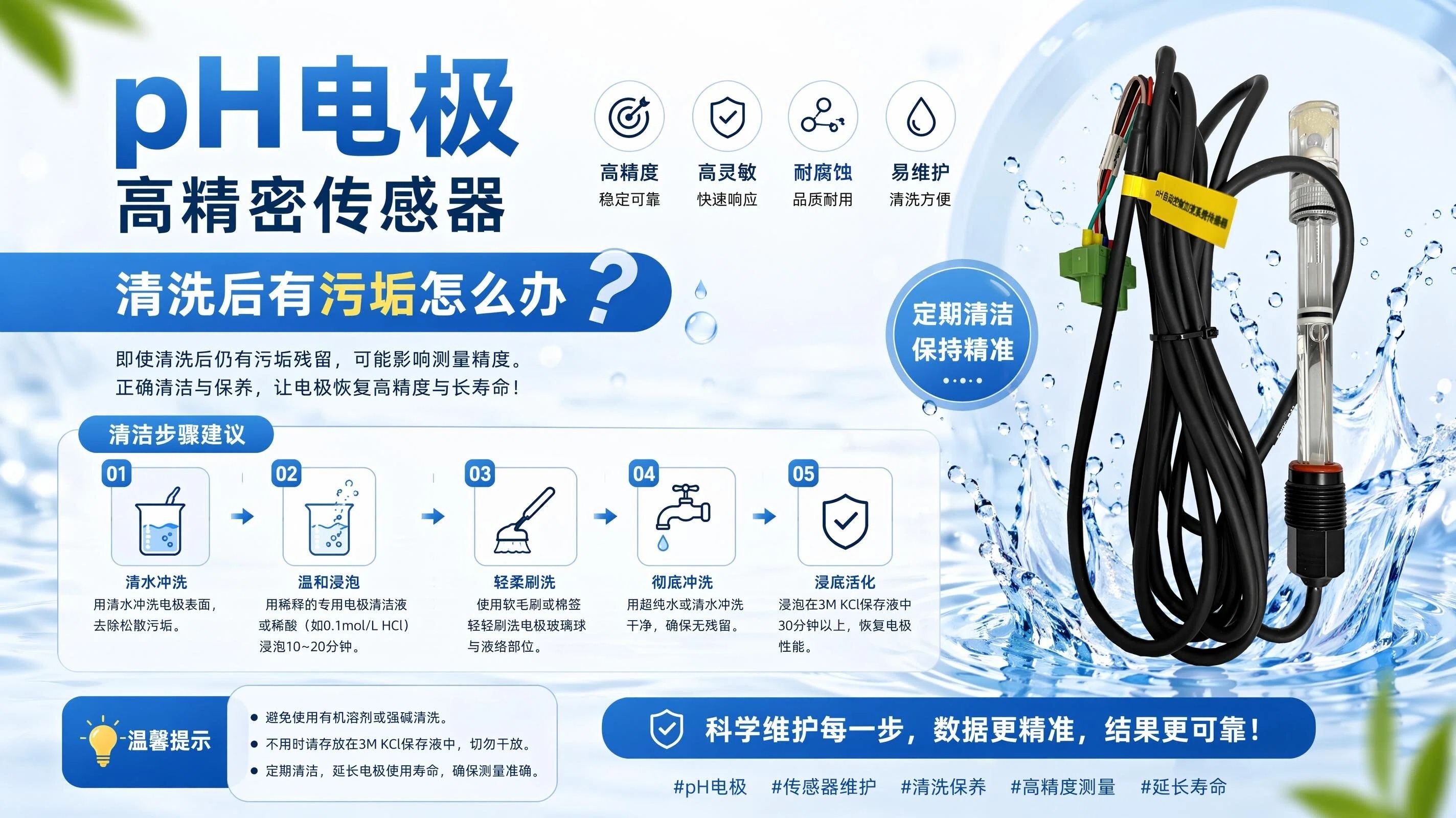 SCP-1000 型pH 传感器清洗后还有污垢怎么办