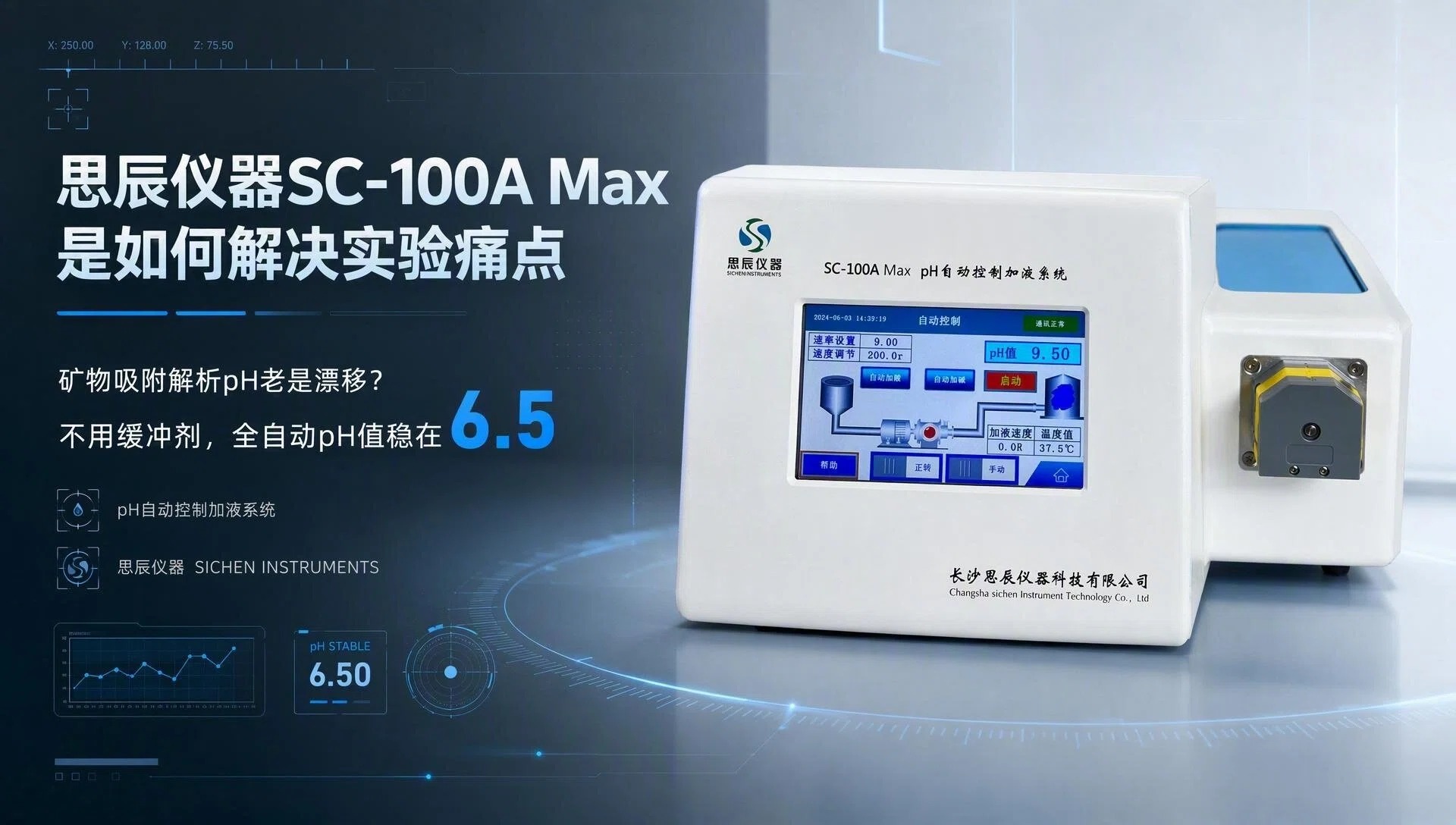 矿物吸附解析pH老是漂移？思辰仪器 SC-100A Max是如何在不用缓冲剂，全自动pH值稳在6.5