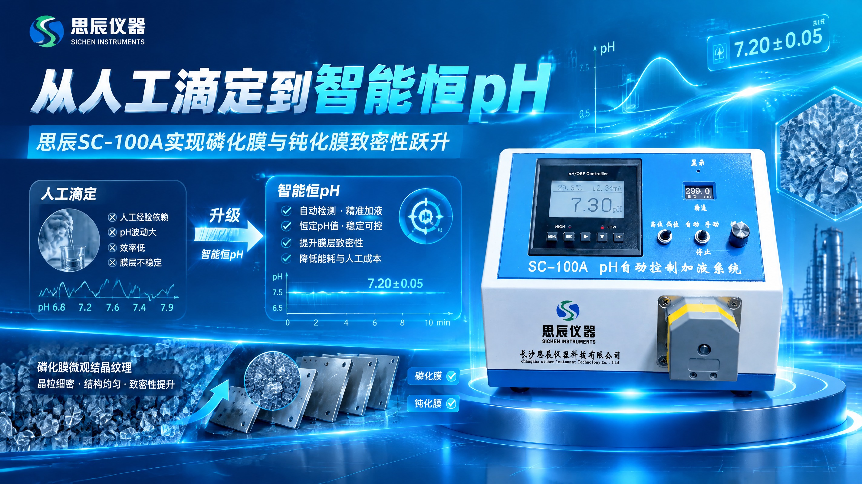 从人工滴定到智能恒pH：思辰SC-100A实现磷化膜与钝化膜致密性跃升